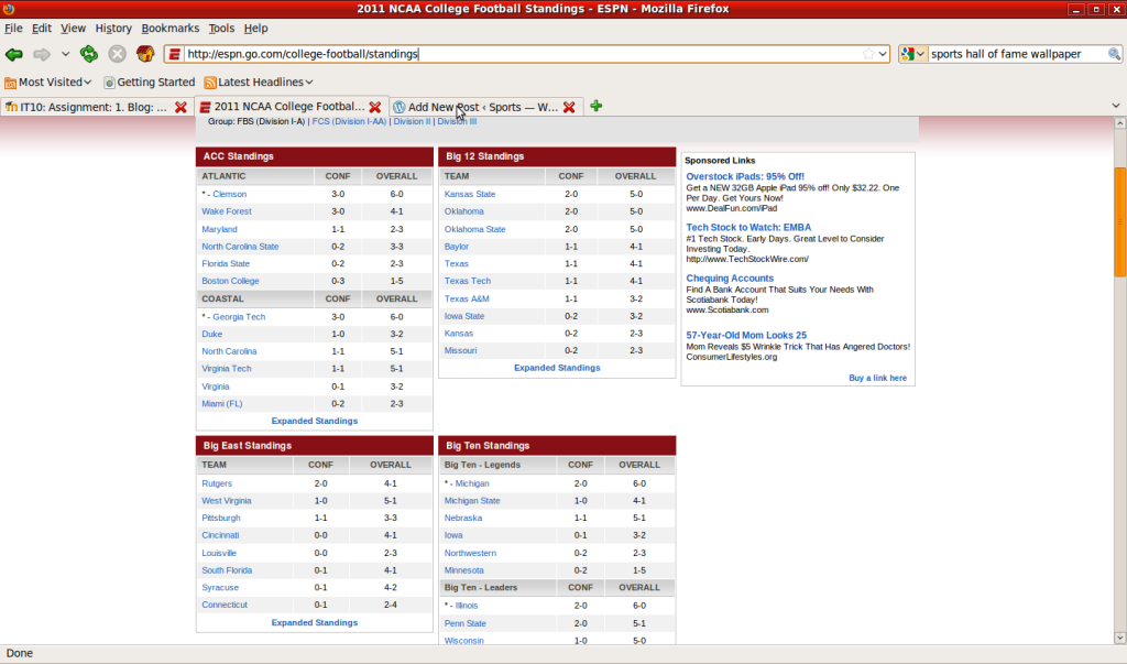 NCAA Football Standings Thursday October 13 2011 | Michael&#039;s Sports Blog